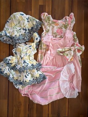 Rachel Zoe Pink Floral and Lemon Print Girls One-Piece Set